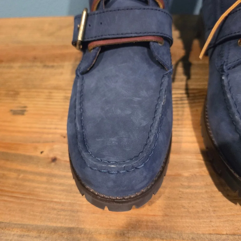 Polo Ralph Lauren Mens Ranger Boots Navy Blue Nubuck Leather Buckle Strap 9.5